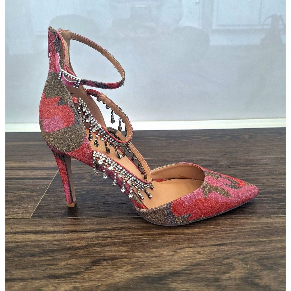 💙 Shoe Dazzle Camo Pointed Toe Rhinestone Heels Size 7.5 Datenight Evening Colo